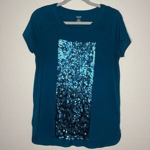a.n.a Blue Sequin Graphic Tee – Size M